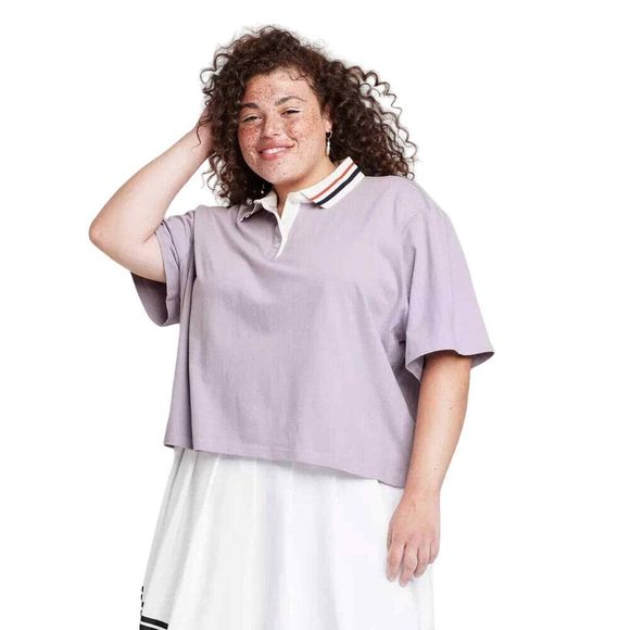 Women's Plus Size Short Sleeve Rugby Shirt Wild Fable Purple 2X - Picture 1 of 3
